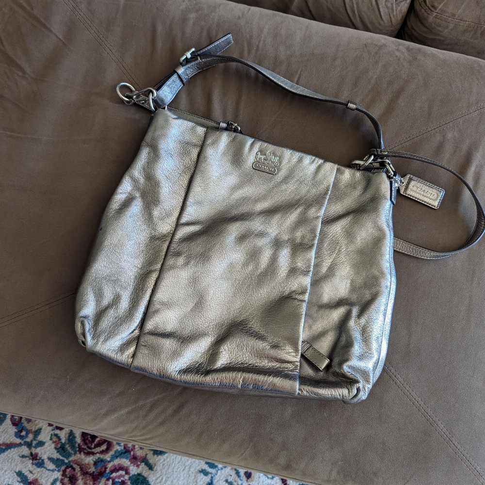 Coach Silver Shoulder Bag with Slouchy Design